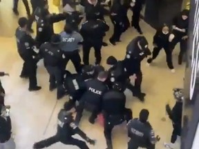 A screenshot from video posted to social media of the scene at Yorkdale mall on Saturday, Jan. 13, 2024.