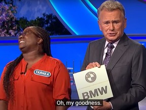Tarhea shows her frustration after missing out on a BMW during a recent of Wheel of Fortune episode alongside host Pat Sajak.