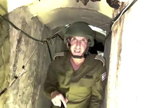Framegrab from video of an IDF officer walking through tunnels under Shifa hospital.