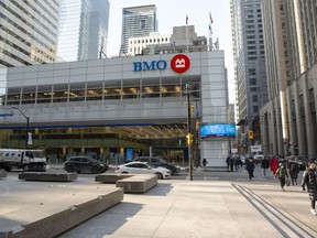 The Bank of Montreal (BMO) headquarters in Toronto, Ontario, Canada, on Wednesday, March 8, 2023. Rising rates are expanding Canadian banks' net interest margin, but a flatter and inverted yield curve limits upside, and a peak may come in 2023.