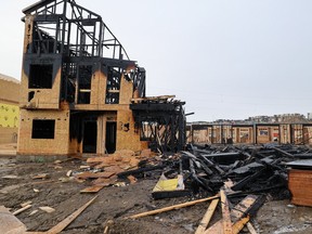 A two-alarm fire destroyed two multi-family homes under construction on Sage Hill Drive N.W. early on Saturday, January 6, 2024.