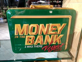 A "Money in the Bank" souvenir briefcase, which was available at WWE's pop-up store next to MGM Grand Garden Arena in Las Vegas in 2022 before the "Money in the Bank" premium live event.