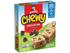A box of Quaker Chewy Chocolate Chip Granola Bars is pictured in a photo from Quaker Oats' website.