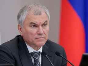 Vyacheslav Volodin attends a session at the State Duma, the Lower House of the Russian Parliament in Moscow, on Oct. 18, 2023.