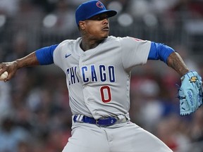 Chicago Cubs starting pitcher Marcus Stroman delivers against the Atlanta Braves, Sept. 28, 2023, in Atlanta.
