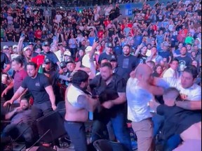 Fans brawl in the stands at UFC Fight Night in Mexico City on Saturday.