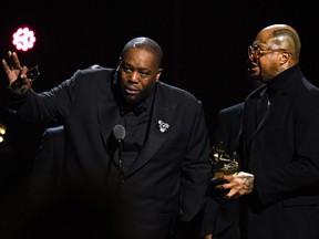 Killer Mike and DJ Paul accept the Best Rap Performance award for Scientists and Engineers on stage during the 66th annual Grammy Awards pre-telecast show at the Crypto.com Arena in Los Angeles on Sunday, Feb. 4, 2024.