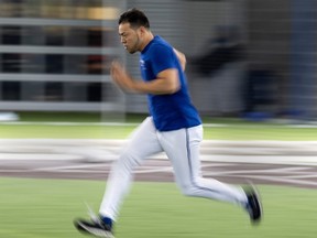 Toronto Blue Jays Yusei Kikuchi runs sprints during Spring Training action in Dunedin, Fla. on Saturday February 17, 2024. /