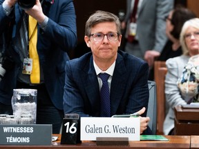 Galen Weston waits to appear as witnesses at the Standing Committee on Agriculture and Agri-Food (AGRI) investigating food price inflation in Ottawa, Wednesday, March 8, 2023.