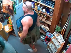 A kilt-wearing man in Texas was allegedly caught on camera sticking items from an antique market up his butt.