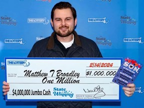 Matthew Broadley won $1 million from a scratch ticket inside a Valentine's Day card from his mom.