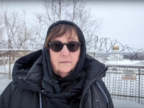 In this grab taken from video provided by the Navalny Team on Tuesday. Feb. 20, 2024, Russian Opposition Leader Alexei Navalny's mother Lyudmila Navalnaya speaks, near the prison colony in the town of Kharp, Russia.