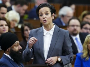A Conservative MP whose Toronto office was vandalized this week is among several federal politicians under visible police protection on Parliament Hill. Conservative Deputy Leader Melissa Lantsman asks a question during question period in the House of Commons on Parliament Hill in Ottawa, Tuesday, Feb. 13, 2024.