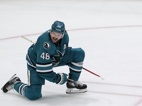 San Jose Sharks centre Tomas Hertl celebrates his overtime goal against the New York Rangers in an NHL hockey game Tuesday, Jan. 23, 2024, in San Jose, Calif.
