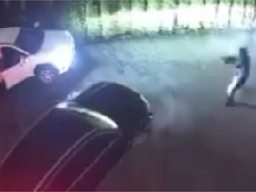 A neighbour's security camera captured this video of a man opening fire on two cars in the driveway of a White Rock home early Thursday morning. An expert who watched the video said the shooter did not seem to be experienced in handling automatic weapons,