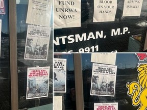 An X posting from Dr. David Jacobs (@DrJacobsRad) included this image of the vandalism at Conservative MP Melissa Lantsman’s Thornhill constituency office