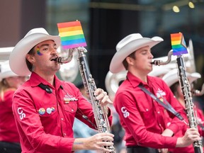 Calgary Stampede musicians at the Calgary Pride Parade in downtown on Sunday, September 3, 2023.