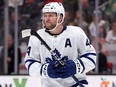 Morgan Rielly of the Toronto Maple Leafs looks on during the third period of a game against the Anaheim Ducks at Honda Center on Jan. 3, 2024, in Anaheim, Calif.