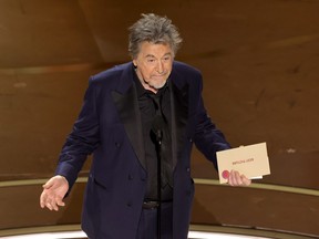 Al Pacino speaks onstage during the 96th Academy Awards at Dolby Theatre on Sunday, March 10, 2024, in Hollywood, Calif.