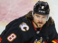 Calgary Flames' Chris Tanev during warmups before a game against the Toronto Maple Leafs in Calgary on Monday, April 5, 2021.