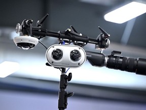Remote controlled cameras mounted on a pole are shown at the CANSEC trade show, in Ottawa, on Wednesday, May 31, 2023.