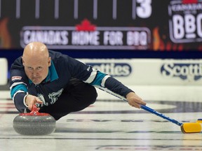 Regina Sk,March 2, 2024.Montana's Brier.Team Alberta -Koe skip Kevin Koe during draw 1 against team Sluchinski.Curling Canada/ Michael Burns Photo