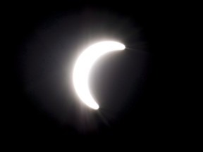 A partial solar eclipse is seen from North Vancouver, B.C. Monday, August 21, 2017.