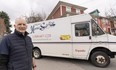 Mike Bryan with his milk truck in Vancouver, BC, March 21, 2024. Dairyland (which is now Saputo) is stopping home delivery of milk at the end of March.