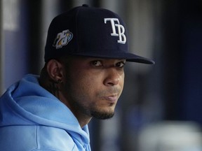 Tampa Bay Rays' Wander Franco looks on during a game on Aug. 13, 2023, in St. Petersburg, Fla.