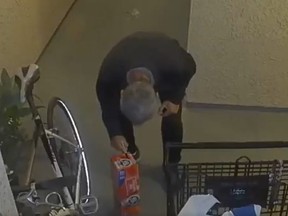 A man is caught on camera allegedly drawing what appears to be a swastika on a Jewish woman's groceries in California.