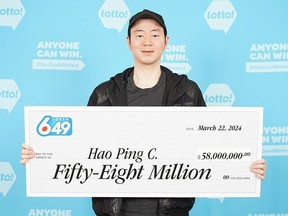 Vancouver, B.C.: March 22, 2024 -- Richmond man Hao Ping Chung has won a $58-million Gold Ball jackpot from the March 6, 2024 Lotto 6/49 draw, making him B.C.'s first Gold Ball Jackpot winner.