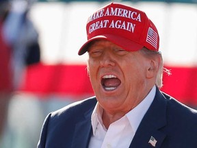 Former U.S. president and Republican presidential candidate Donald Trump speaks during a Buckeye Values PAC Rally in Vandalia, Ohio, on March 16, 2024.