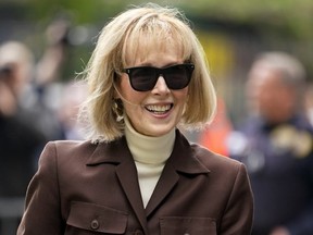 E. Jean Carroll arrives at Manhattan federal court, May 9, 2023, in New York. Lawyers for Carroll have urged a judge, Thursday, Feb. 29, 2024, to reject former President Donald Trump's efforts to avoid posting security to secure an $83.3 million defamation award won by the writer.