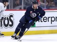 Gabe Vilardi carries the puck during Winnipeg Jets practice on Monday, Jan. 15, 2024.