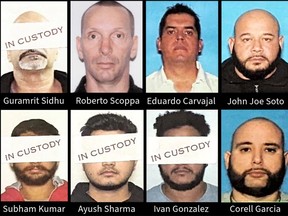 Roberto Scoppa, second from left in the top row, is one of several men arrested in or sought in Operation Dead Hand.