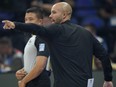 Canada coach Jordi Fernandez gestures during the Basketball World Cup semifinal game against Serbia.