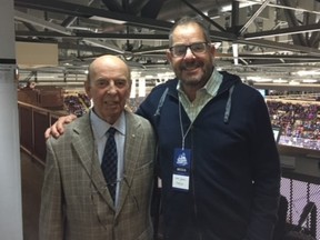Bob Cole and Sun columnist Steve Simmons pose for a photo in Newfoundland.
