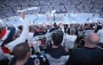 Winnipeg Jets fans bring on the 'whiteout' as the Winnipeg Jets took on the St. Louis Blues in Game One of the Western Conference First Round during the 2019 NHL Stanley Cup Playoffs at Bell MTS Place on April 10, 2019 in Winnipeg, Manitoba, Canada. (Photo by Jason Halstead/Getty Images)