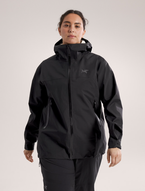 model wears black Arc'teryx Beta Jacket