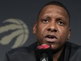 Masai Ujiri, Toronto Raptors NBA team President speaks to the media during a press conference on Wednesday.