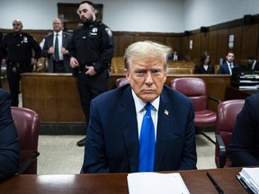 Former U.S. President Donald Trump arrives for his criminal trial as jury selection continues at Manhattan Criminal Court on April 18, 2024 in New York City