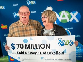 Doug and Enid Hannon, of Lakefield, claimed the $70 million Lotto Max jackpot two months after the draw.