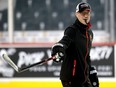 Calgary Flames head coach Ryan Huska during practice at the Scotiabank Saddledome in Calgary on Monday, January 22, 2024.