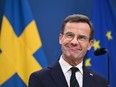 Sweden's Prime Minister, Ulf Kristersson, attends a press conference in Stockholm, Sweden, on February 26, 2024.