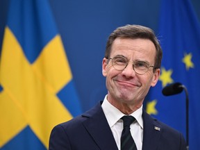Sweden's Prime Minister, Ulf Kristersson, attends a press conference in Stockholm, Sweden, on February 26, 2024.
