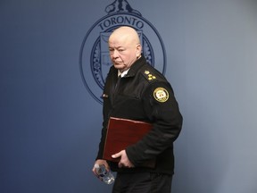 Toronto Police Chief Myron Demkiw attends a news conference at police headquarters on Monday, March 18, 2024.
