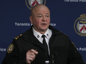 Toronto Police Chief Myron Demkiw speaks at police headquarters on Monday, March 18, 2024, about a 93% increase in hate crimes in Toronto since Oct., 7, 2023.