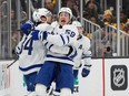 Auston Matthews of the Toronto Maple Leafs celebrates his goal against the Boston Bruins on Monday night.