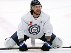 Brenden Dillon smiles during Winnipeg Jets practice earlier this week.