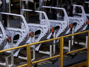 A general view of production along the Honda CRV production line is shown during a tour of the Honda plant in Alliston on Wednesday, Apr. 5, 2023.
